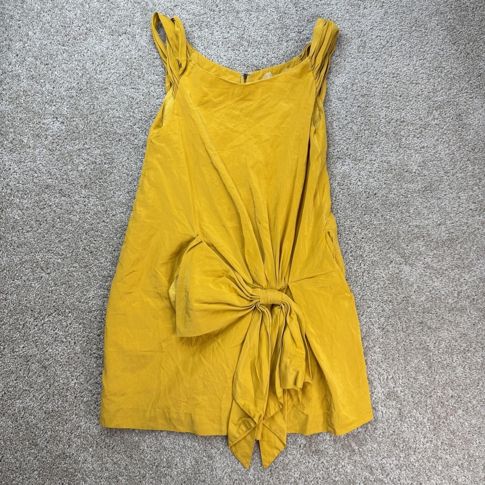 Hitherto Dress Womens 4 Yellow Sleeveless Scoop Neck Bow Belted Shift Short